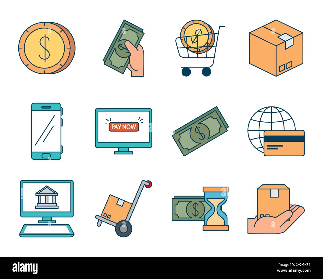 bundle of pay online set icons Stock Vector