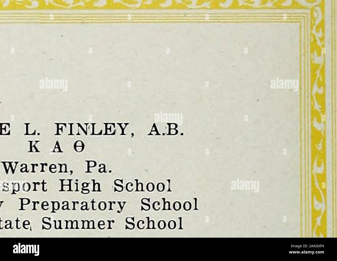 The Kaldron . PHOEBE L. FINLEY, A.B. K A 9 Warren, Pa. McKeesport High School Allegheny Preparatory School Penn State, Summer School The hand that follows intellect can achieve. —Michael Angelo. German Club; Ossoli Literary Club; Student Council; Girls Tennis Association; Ten-nis Champion, 05; Skin and Bones. College records of fourteen years ago showus that Phoebe Finley was most active inschool life. Since then she has been busyteaching school. We are mighty proud tohave her in 1922. Proud of her display ofintelligence which caused her to pass by allother classes and select ours for her own. Stock Photo