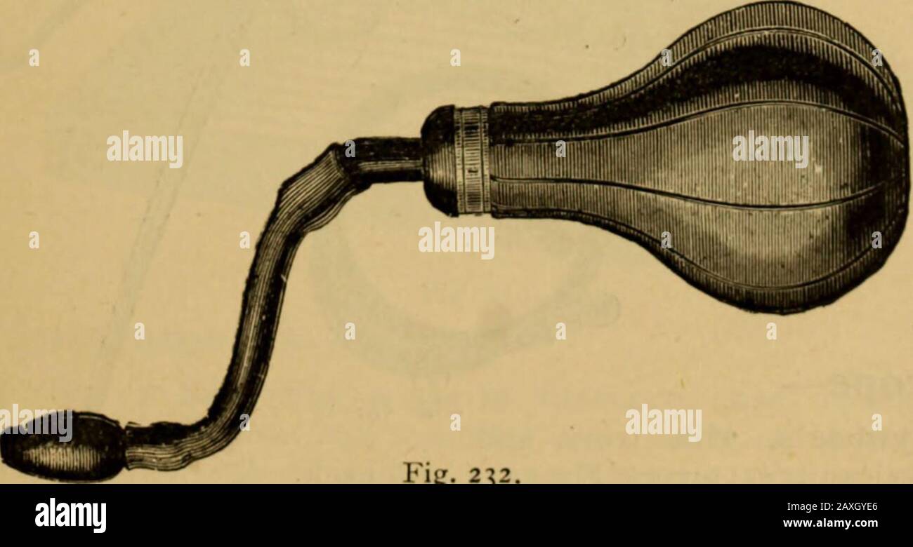 Catalogue of surgeons instruments and medical appliancesElectro-therapeutic apparatusSundries for the surgery and sick-room, medicine chests, etc . y Fig. 228. Fig. 229. Fig. 230. Fig. Frankels, nickel-plated (Fig. 228) 3/6 Do. aluminium (Fig. 228). 4/6 Do. nickel-plated, with spring (Fig. 229) . . 5/6Do. ,, with curved ivory lined blades (Fig. 230) 6/6 Lennox Browns, gilt, with parallel ivory blades. . 7/6 Pilchers, nickel-plated, with spring handles 7/6 Thudichums, silver-plated, three sizes (Fig. 231) . 3/6 Nasal Syringes—. Fig. 232.India Rubber Ball, Politzers (Fig. 232) 8 oz. 3/6 each,u 5 Stock Photo