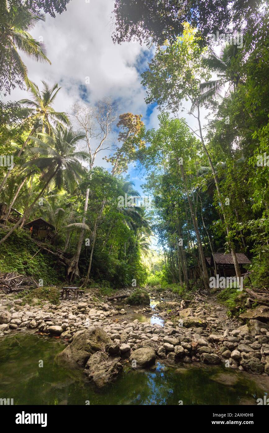 Hidden in jungles Ingkumhan waterfalls, popular tourist attraction in Dimiao, Bohol, Philippines Stock Photo