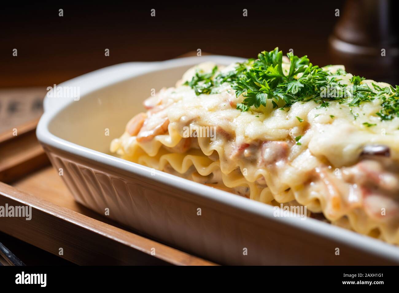 Close up of delicious lasagne on casserole Stock Photo