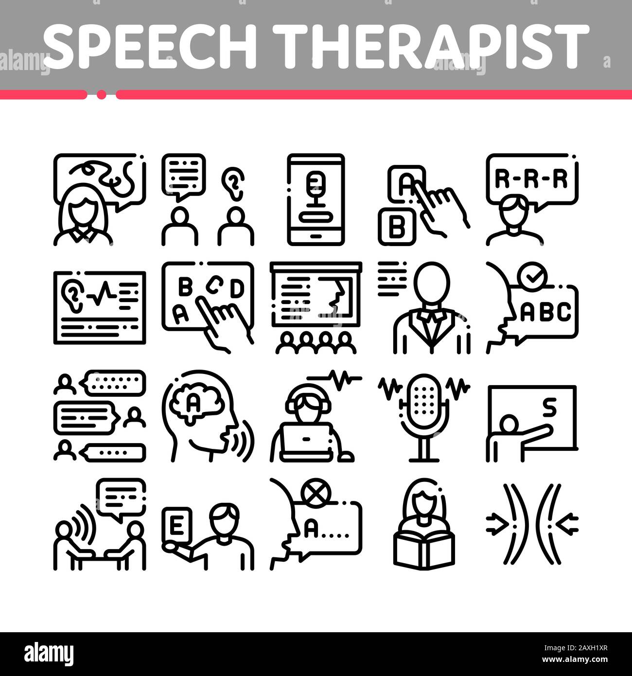 Speech Therapist Help Collection Icons Set Vector Stock Vector