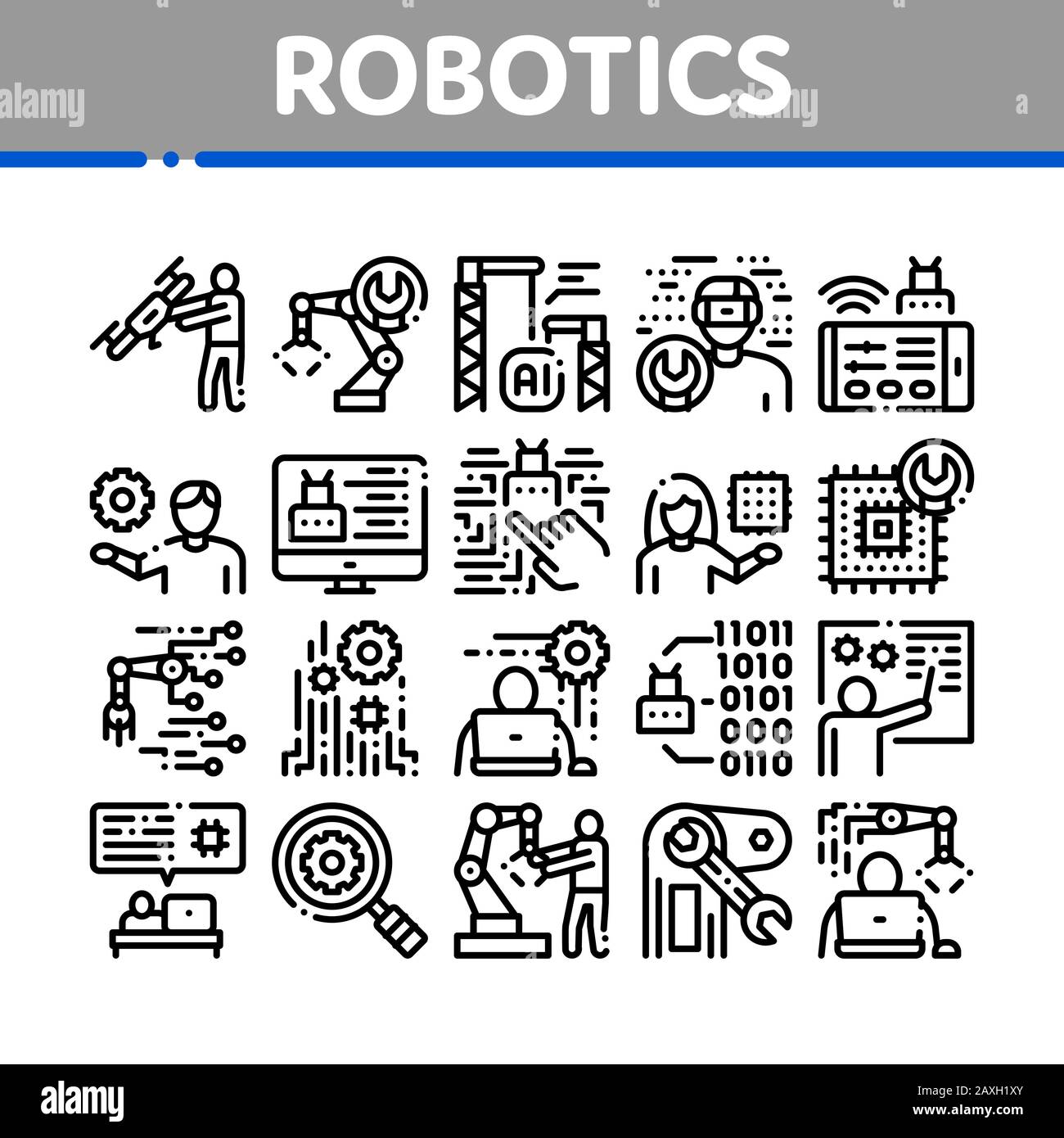 Robotics Master Collection Icons Set Vector Stock Vector