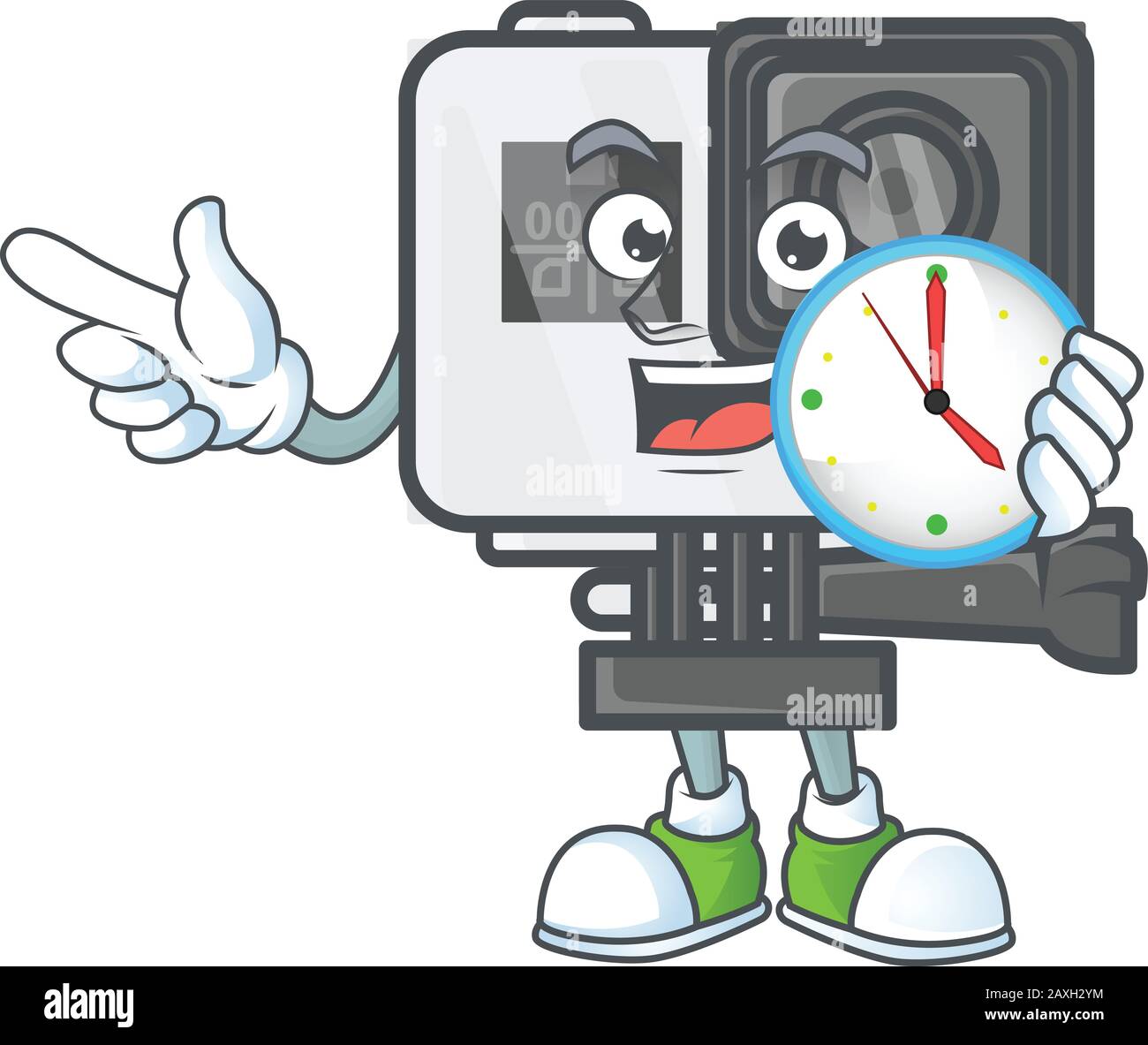 Action camera cartoon character style with a clock Stock Vector