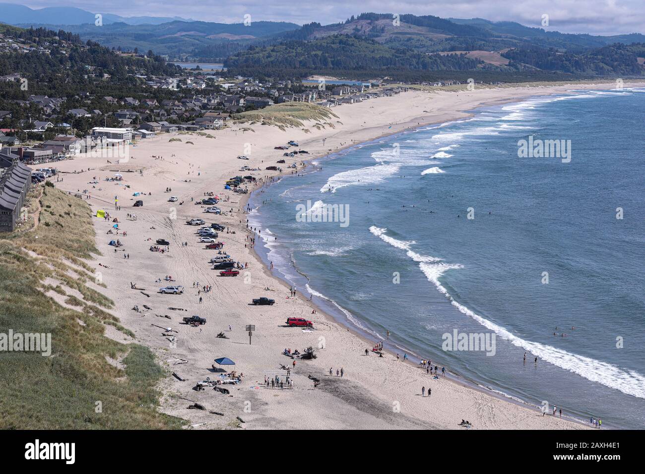 Panoramic view at a Pacific City, Oregon from the top of Cape Kiwanda