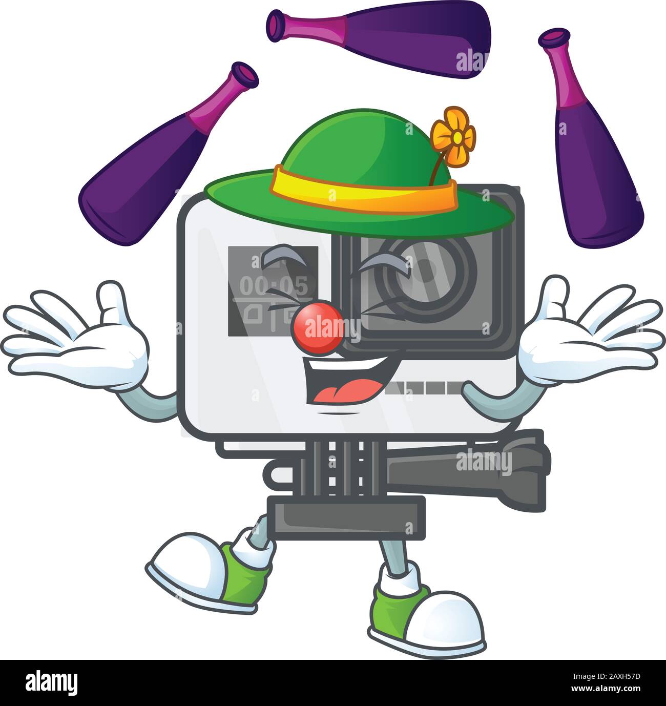 Smart action camera cartoon character style playing Juggling Stock Vector
