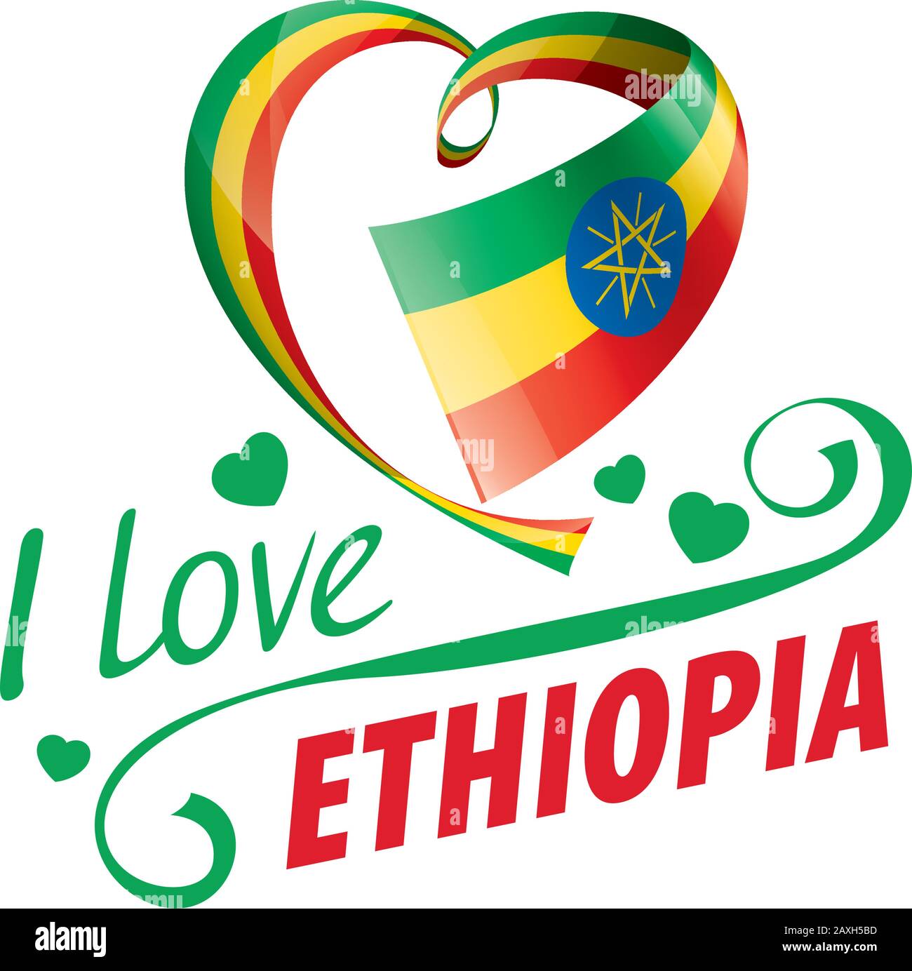 National flag of the Ethiopia in the shape of a heart and the