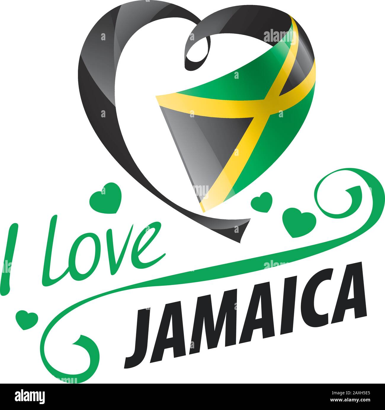 National Flag Of The Jamaica In The Shape Of A Heart And The   National Flag Of The Jamaica In The Shape Of A Heart And The Inscription I Love Jamaica Vector Illustration 2AXH5E5 