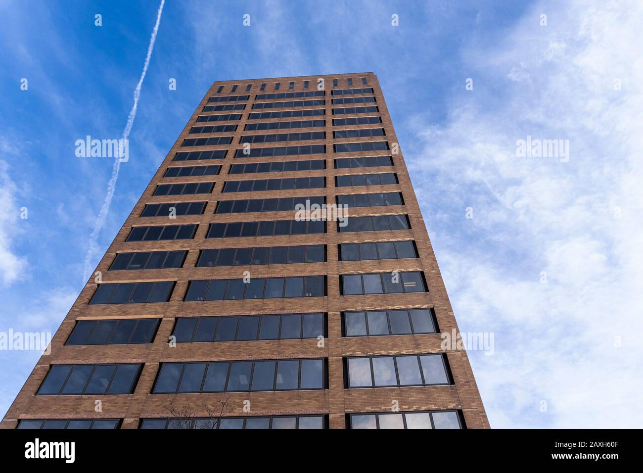 SYRACUSE, NEW YORK - FEB 05, 2020: High Angle View of Darwin On Clinton Tower in Downtown Syracuse. Stock Photo