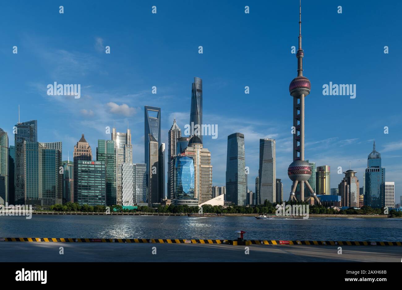 Shanghai, China - 15 July 2018: Skyline of Shanghai with blue sky Stock Photo
