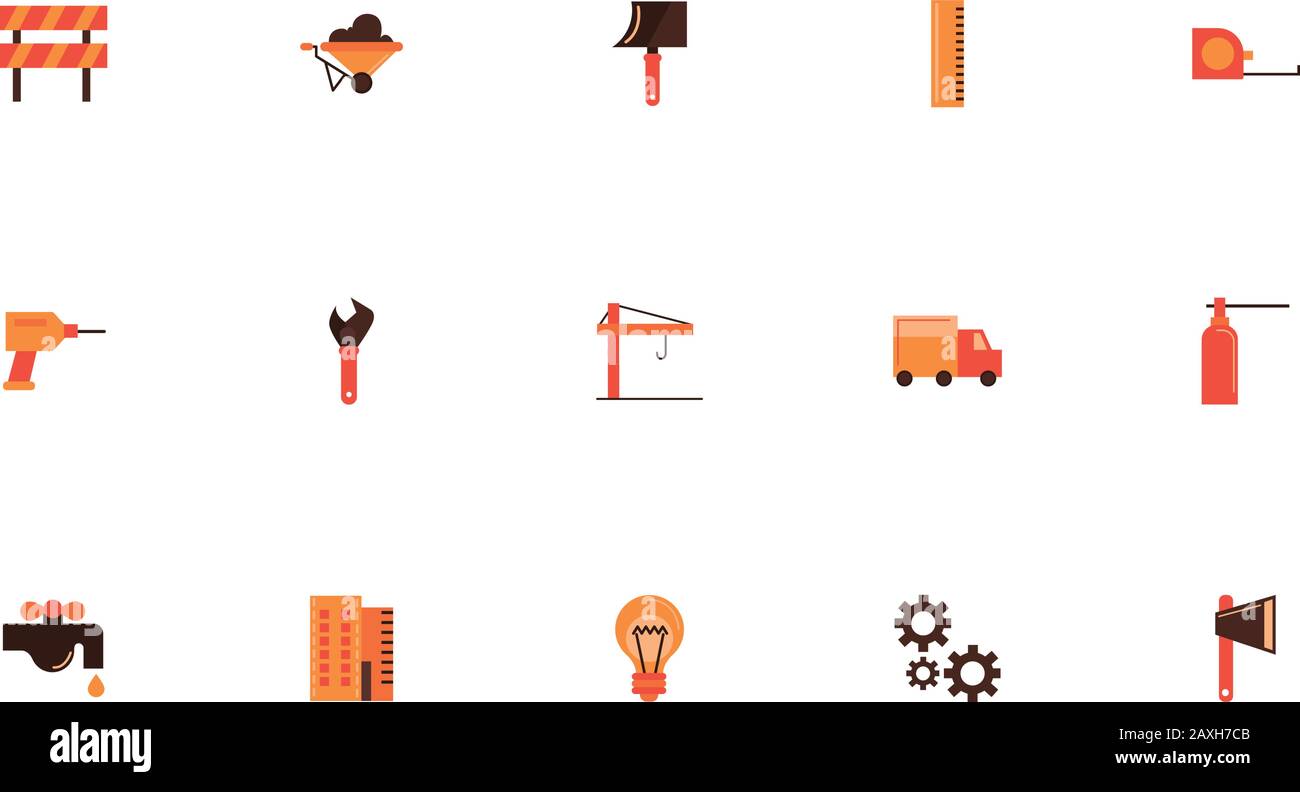 bundle of construction set flat icons Stock Vector