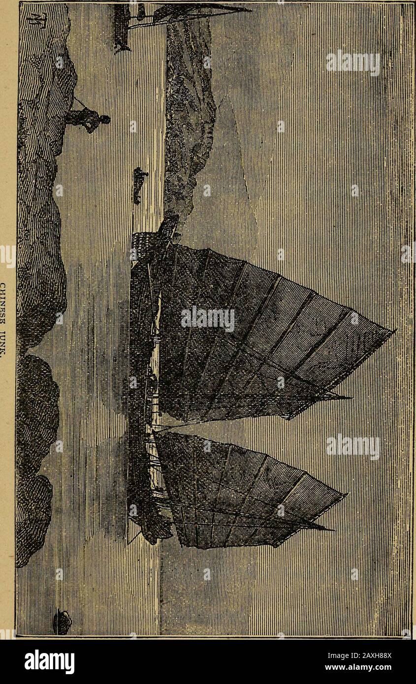 Two years abaft the mast; or, Life as a sea apprentice . the firm here, Messrs H and C. L coming down to meet us at the landing-stairs. The river here is very narrow,and swarms with junks, large and small, be-sides an endless variety of other craft. Messrs J M & Co.s business house, or rather mansion, is a fine structure, standing inwell-] aid-out grounds. We were at first goingto carry the coffin slung in ropes, but the abovegentlemen having procured a bier, helped usconsiderably. Supported hj eight men shoul-der-high, and the others following, we movedsteadily on towards the English cemetery Stock Photo