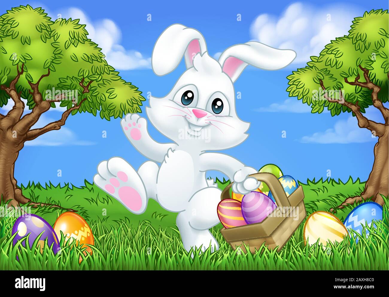 Easter Bunny Rabbit Eggs Basket Background Cartoon Stock Vector Image & Art  - Alamy