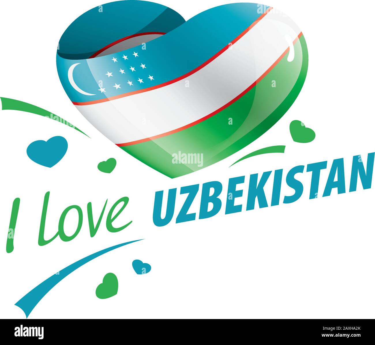 National flag of the Uzbekistan in the shape of a heart and the