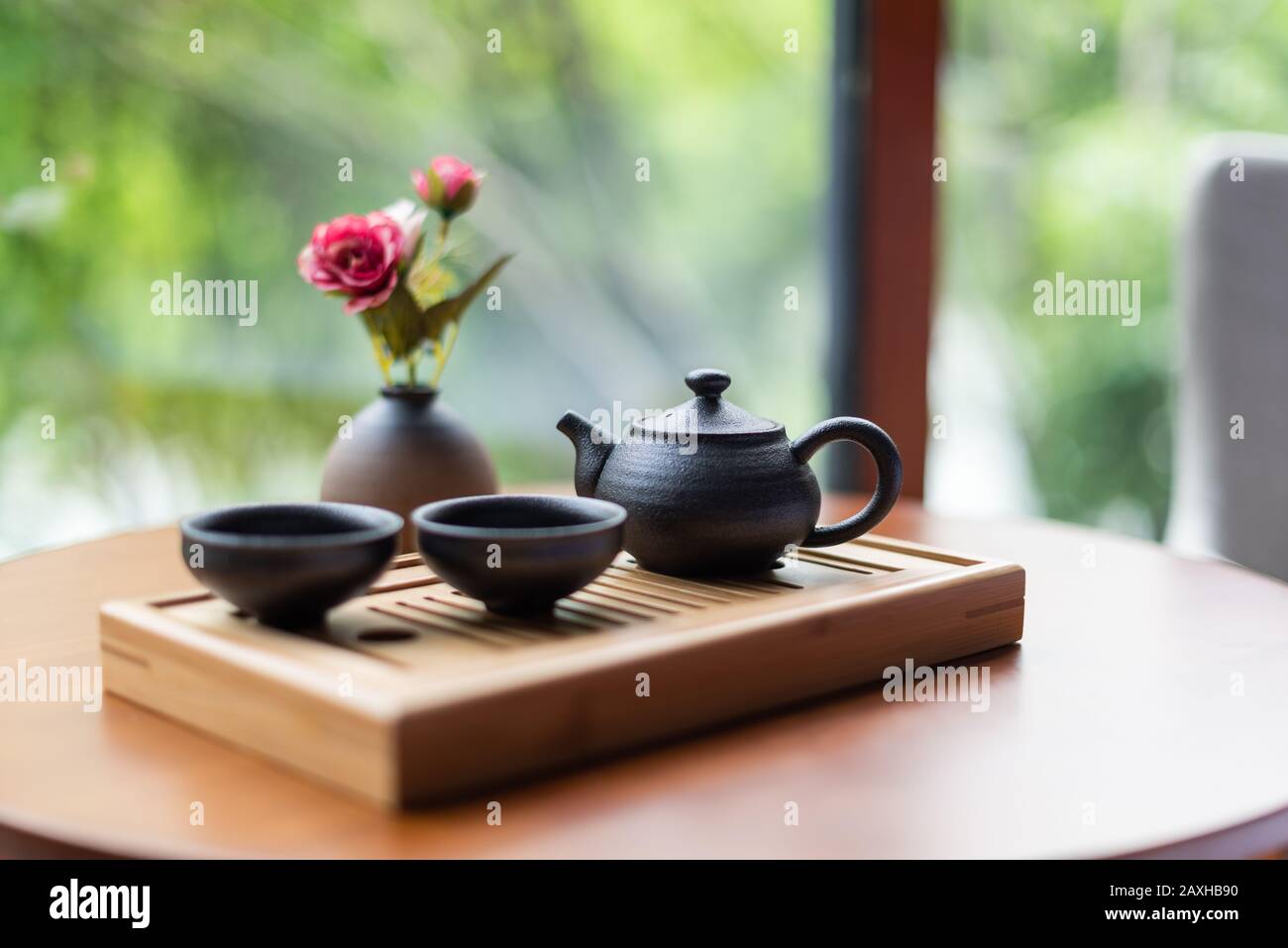 Traditional Chinese tea Set up with nature background Stock Photo