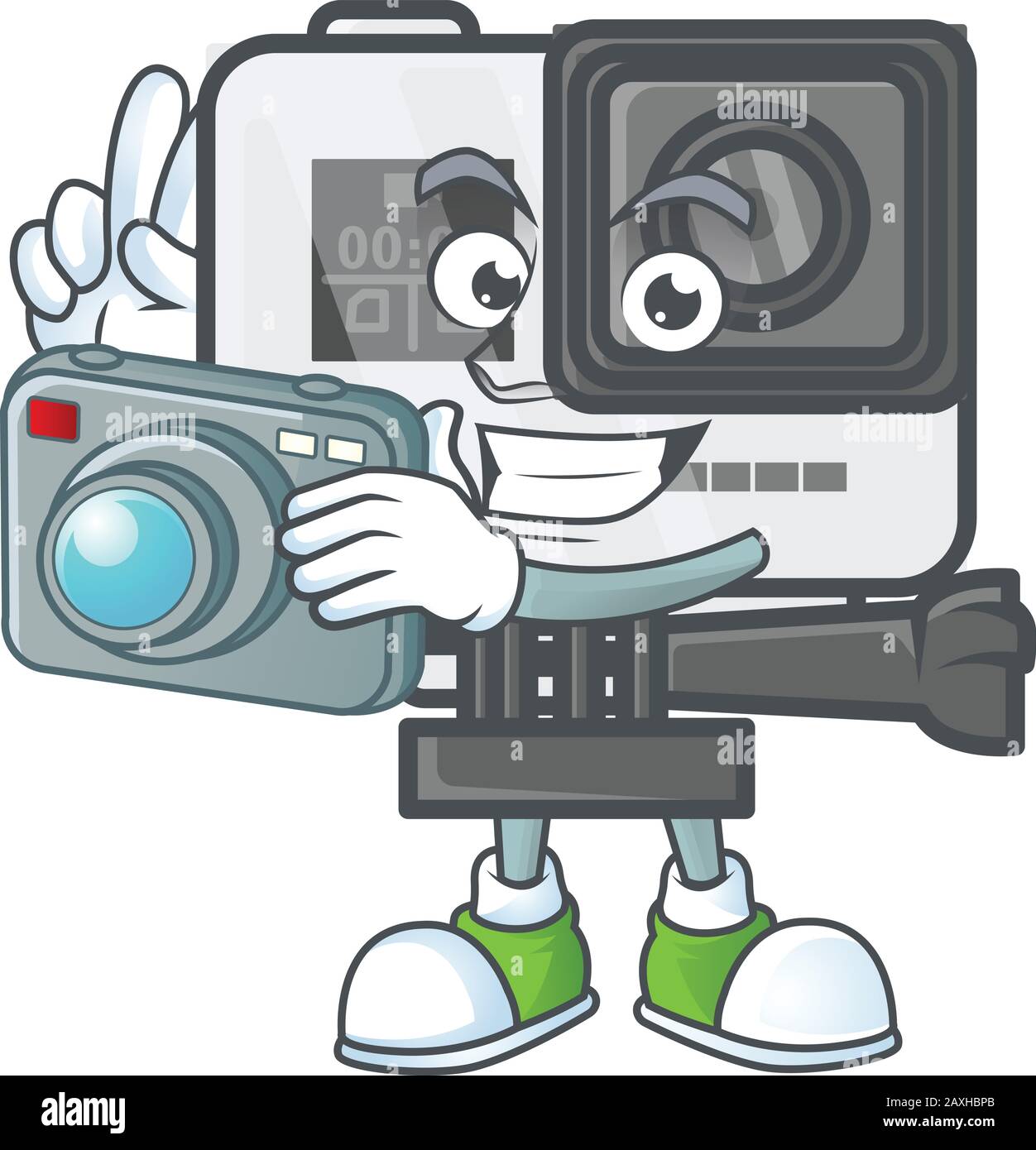 A action camera Photographer cartoon character in action with a camera Stock Vector