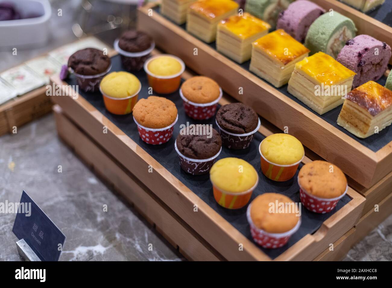 Small cupcakes Canapé in restaurant buffet Stock Photo