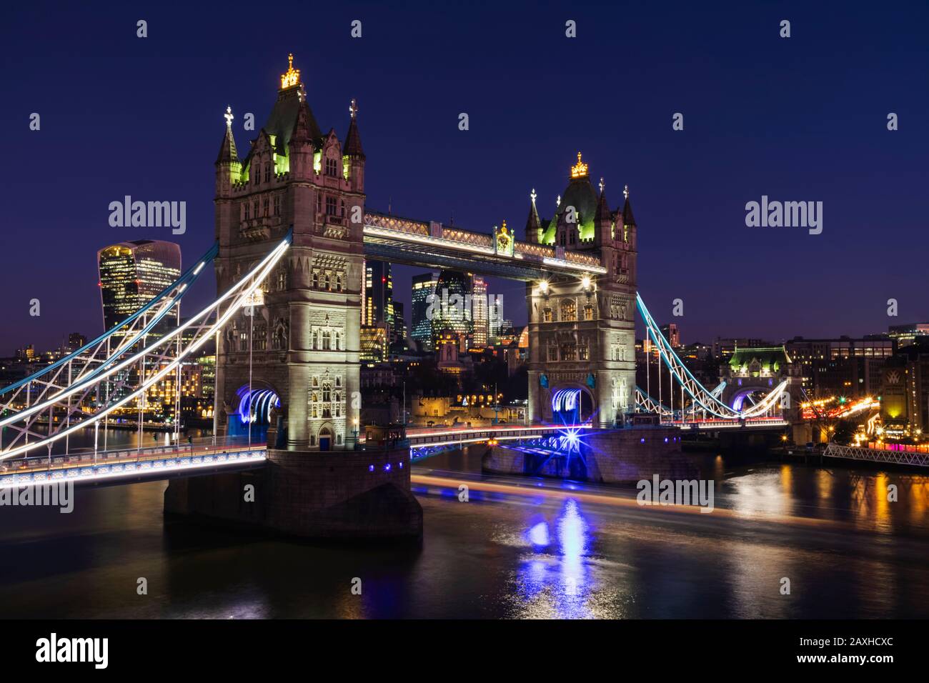 England, London, Tower Bridge at Night and City of London Skyline Stock Photo Alamy