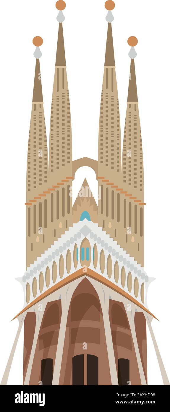 Basilica of the Holy Family (Barcelona, Spain). Isolated on white background vector illustration. Stock Vector