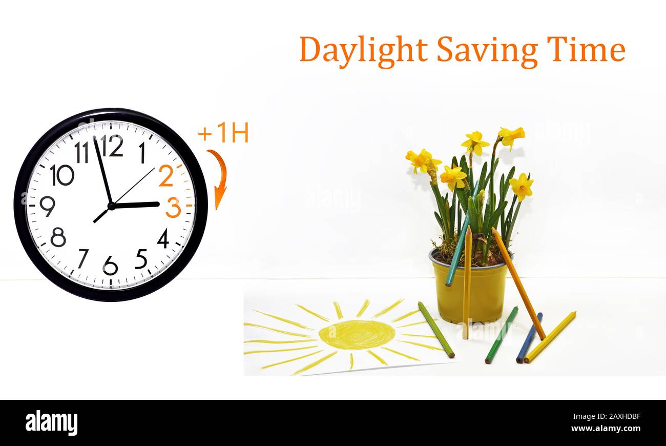 Daylight Saving Time. Change Clock To Summer Time. Stock Photo - Image of  saving, isolated: 110689460