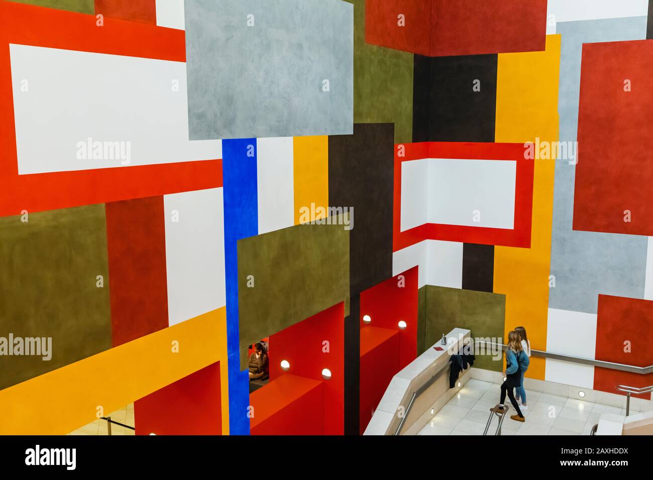 England, London, Tate Britain, Staircase with Painting by David Tremlett titled Drawing for Free Thinking dated 2015 Stock Photo