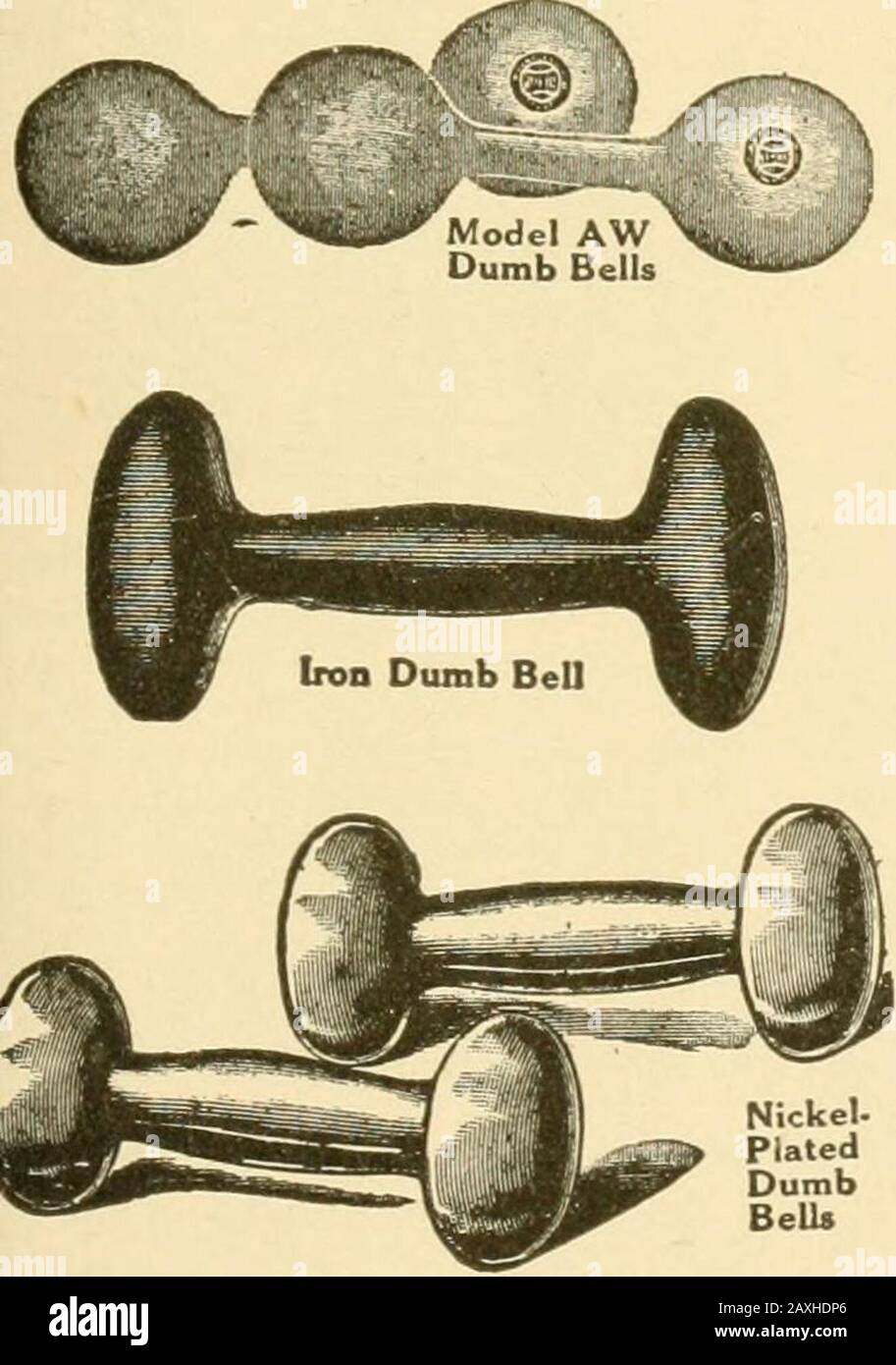 Graded calisthenic and dumb bell drills . t 25 lbs. or more for complete Bar Bell, sup-plied regularly with steel handles, length 3 feet between bells 12c.lb.*i0^c. Z6. Bar Bells, v^reight 25 lbs. or more for complete Bar Bell, w^ithsteel handles, either shorter or longer than regular length, as noted above 15c. lb, * J^Kc. i6. Prices for Bar Bells, weighing other than above, quoted on application. Quantity prices in italics will he allowed on 25 lbs. or more of iron dumb hells or 100 lbs. or more of bar hells. Spalding Nickel-Plated Dumb Bells Nickel-Plated and Polished Pair, 40c. ir $i.32 Do Stock Photo