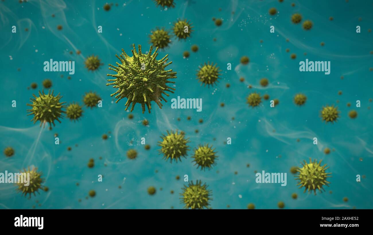 contagious coronavirus outbreak, health threatening viruses, microbiology closeup scene Stock Photo