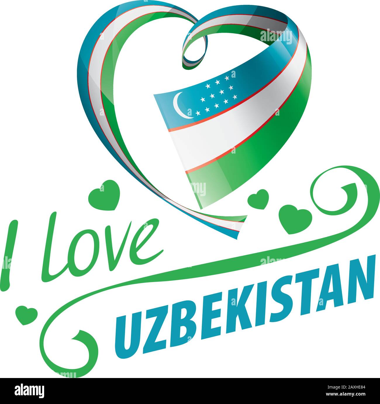 National flag of the Uzbekistan in the shape of a heart and the