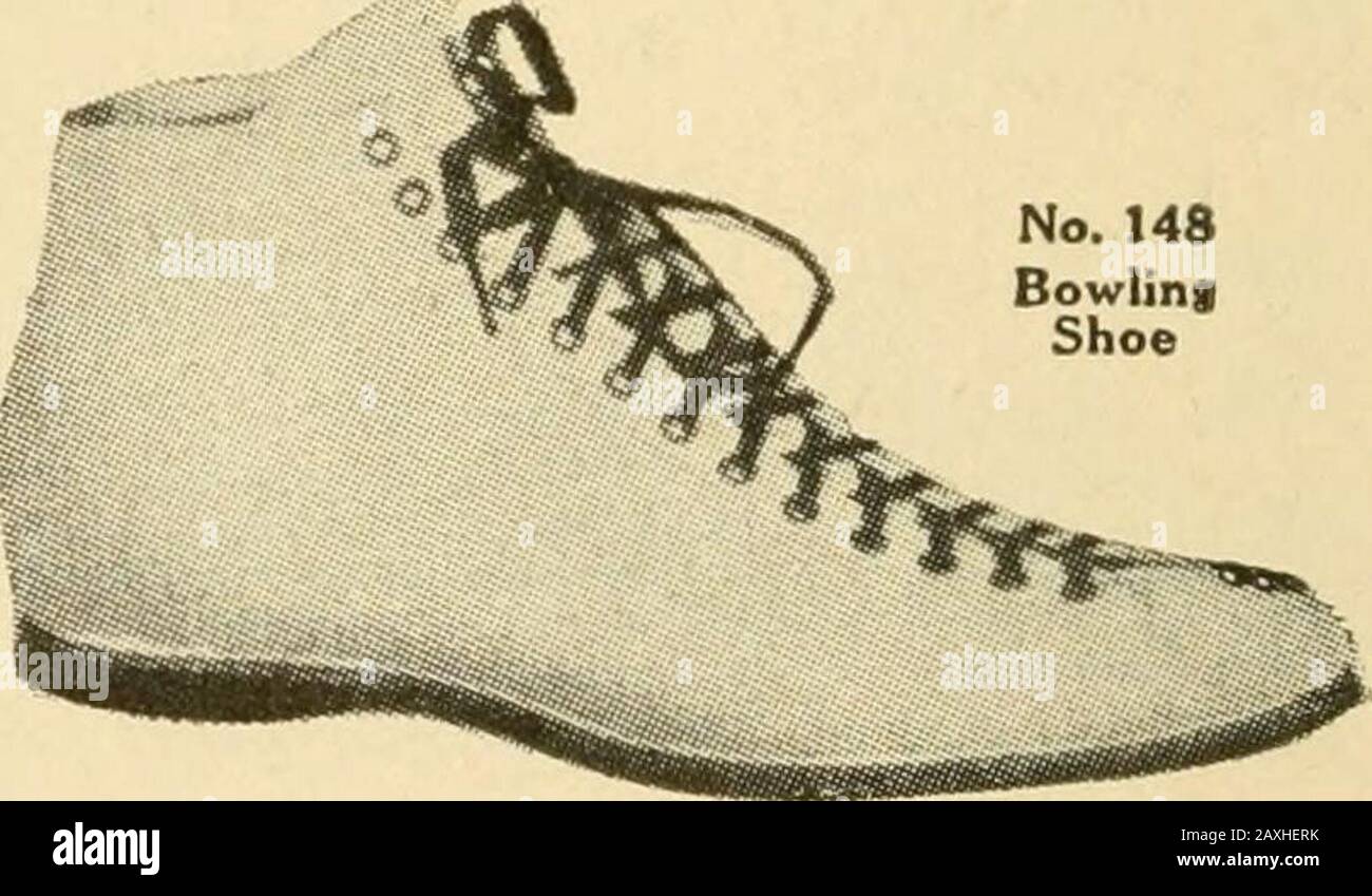 Graded calisthenic and dumb bell drills . No. GWH. High cut, pearl colored leather.Flexible soles. Well made. Pair, $2.00No. GW. Low cut, otherwise as No. GWH. Pair, $1.50 No. 148. For bowling and general gymnasium use. Light drab chrome tanned leather uppers with electric soles. Laces extremely low down. Pair, $4.50 The prices printed in italics opposite items marked with if will be quoted only on orders for one-half dozen or more at one time. Quantity prices NOT allowed on items NOT marked with if PROMPT AHENTION GIVEN TO I ANY COMMUNICATIONS ADDRESSEO TO US A. G. SPALDING & BROS. STORES IN Stock Photo