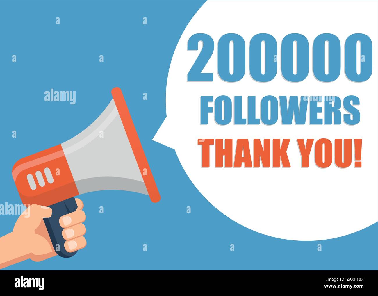200000 Followers Thank You Hand holding megaphone Stock Vector