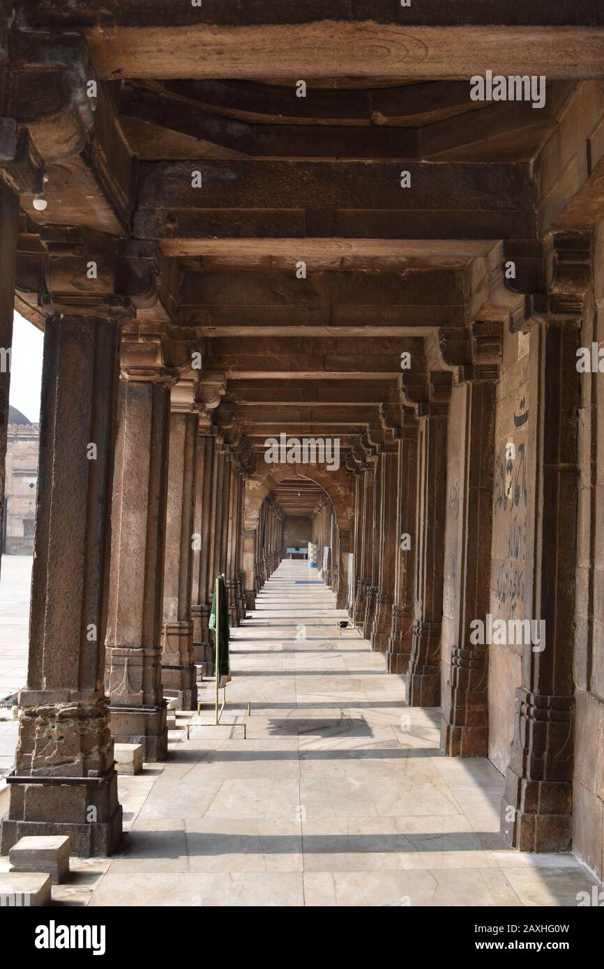 Interior of Jami Masjid or Friday Mosque, built in 1424 during the reign of Ahmed Shah, Ahmedabad, Gujarat, India Stock Photo