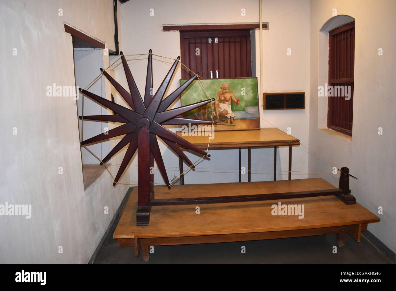 Mahatma gandhi spinning wheel charkha hires stock photography and