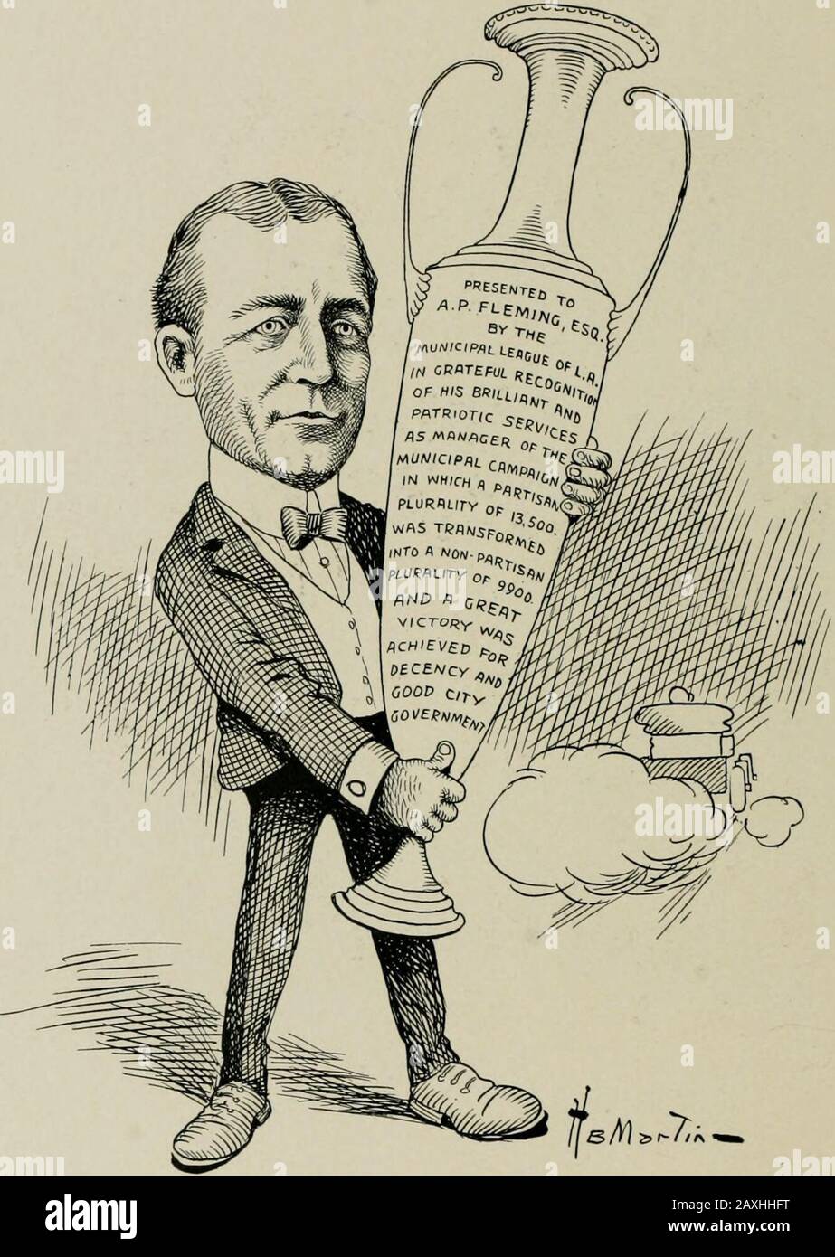 'As we see 'em,' a volume of cartoons and caricatures of Los Angeles citizens . F. W. FLINT, JR..Real Estate, Loans and Insurance.. A. P. FLEMING,Secretary Los Angeles Automobile Club Stock Photo