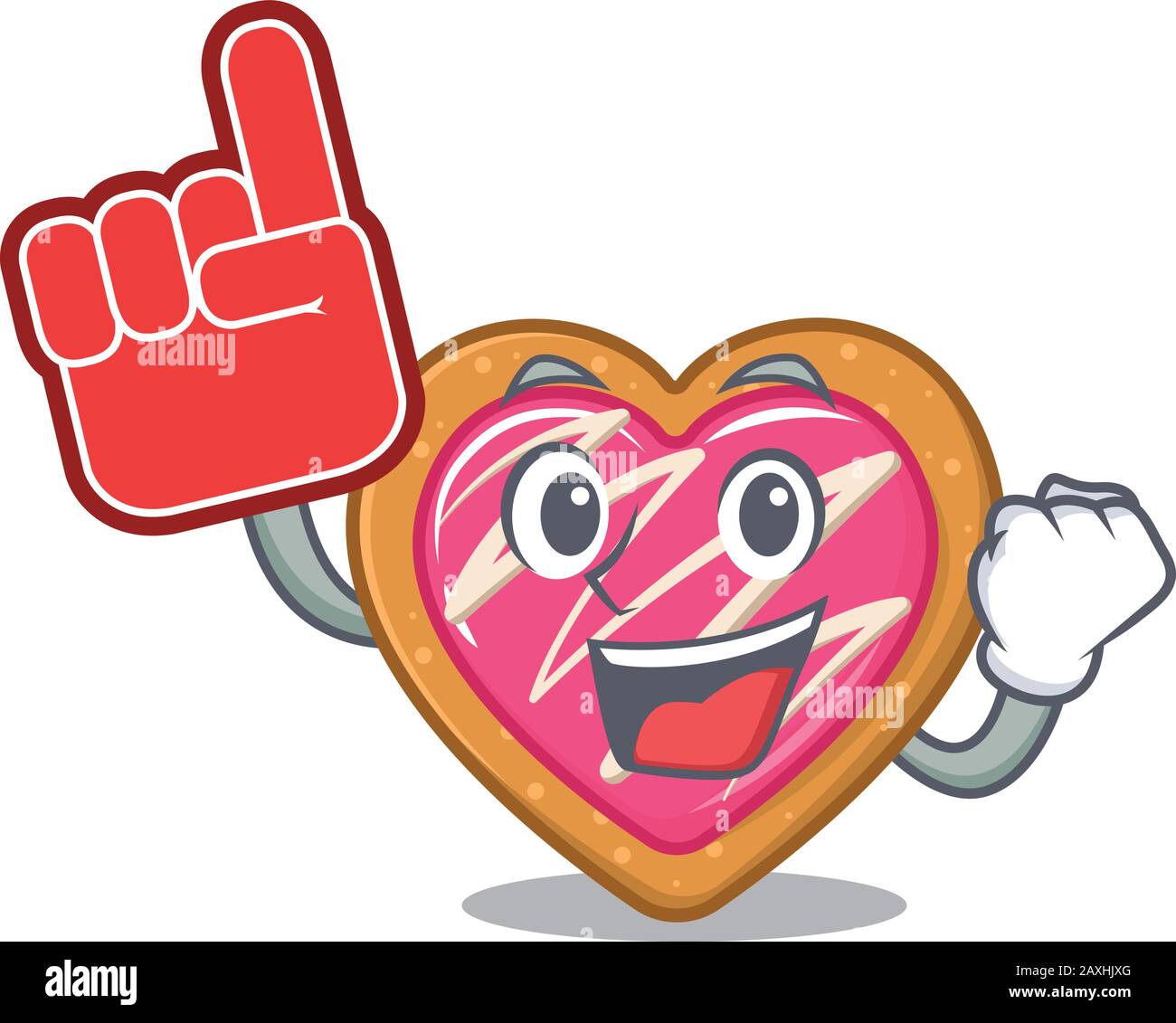 A picture of cookie heart mascot cartoon design holding a Foam finger