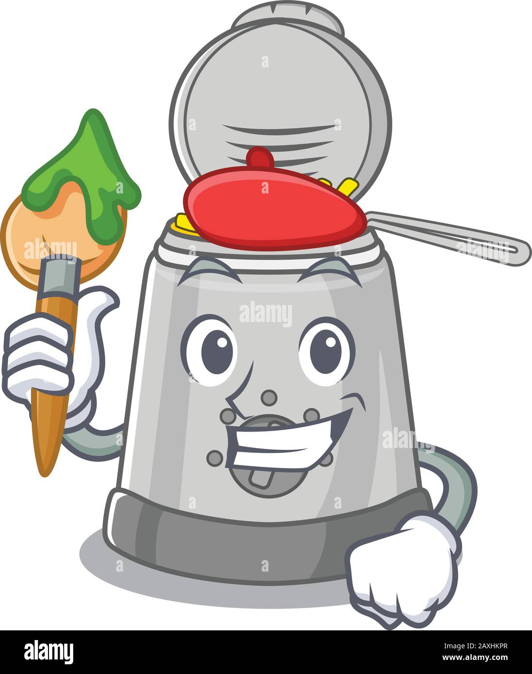 A cute picture of deep fryer as an Artist having a brush Stock Vector