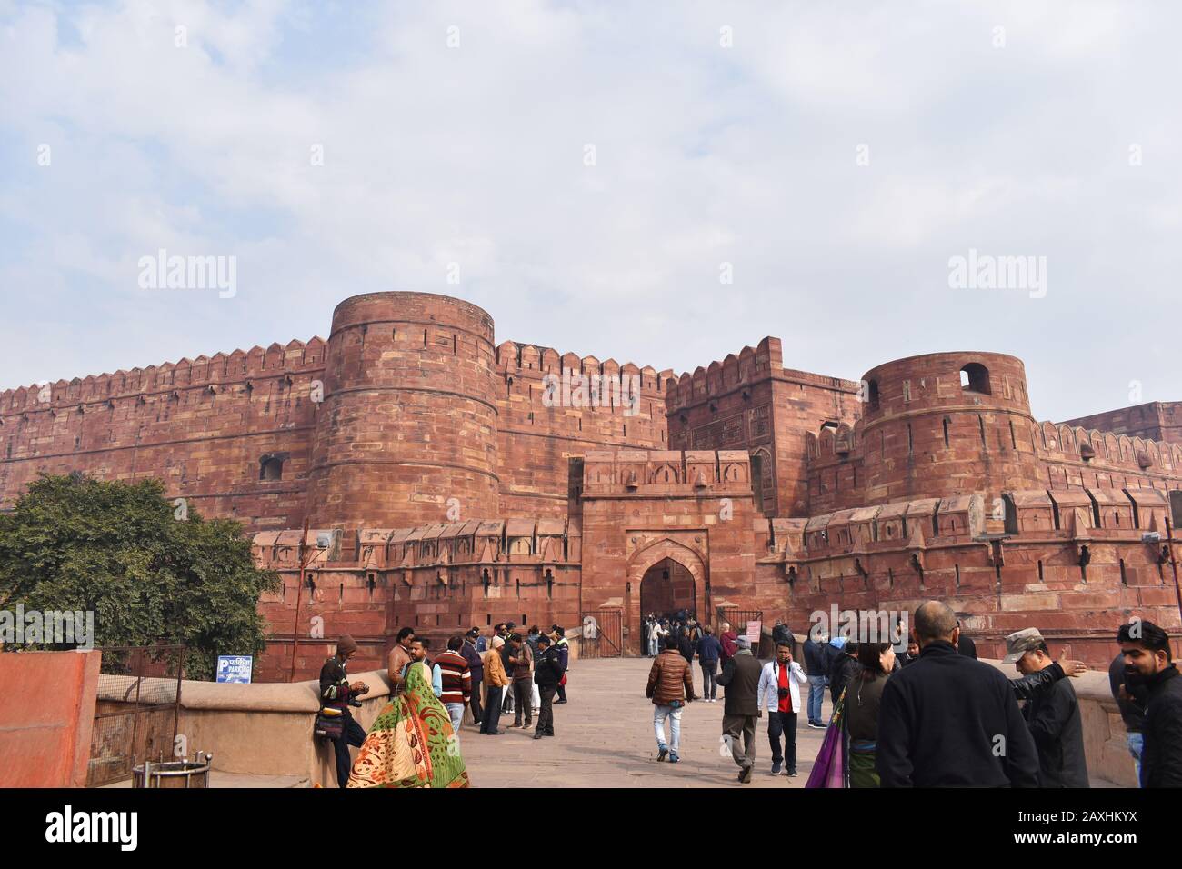 Agra, Uttar Pradesh, India, January 2020, Agra Fort, 16th-century fortress of red sandstone located on the Yamuna River Stock Photo