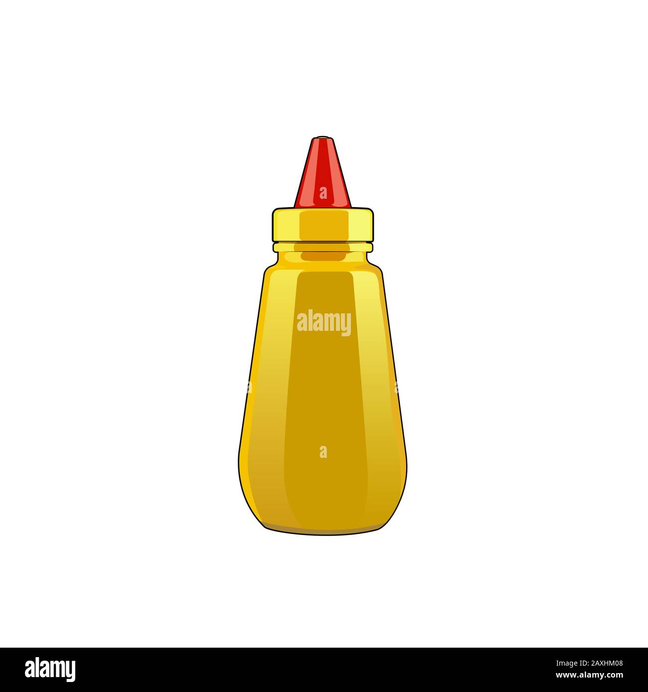 Mustard sauce squeeze bottle. Hot dog sauce. Yellow seasoning. Vector