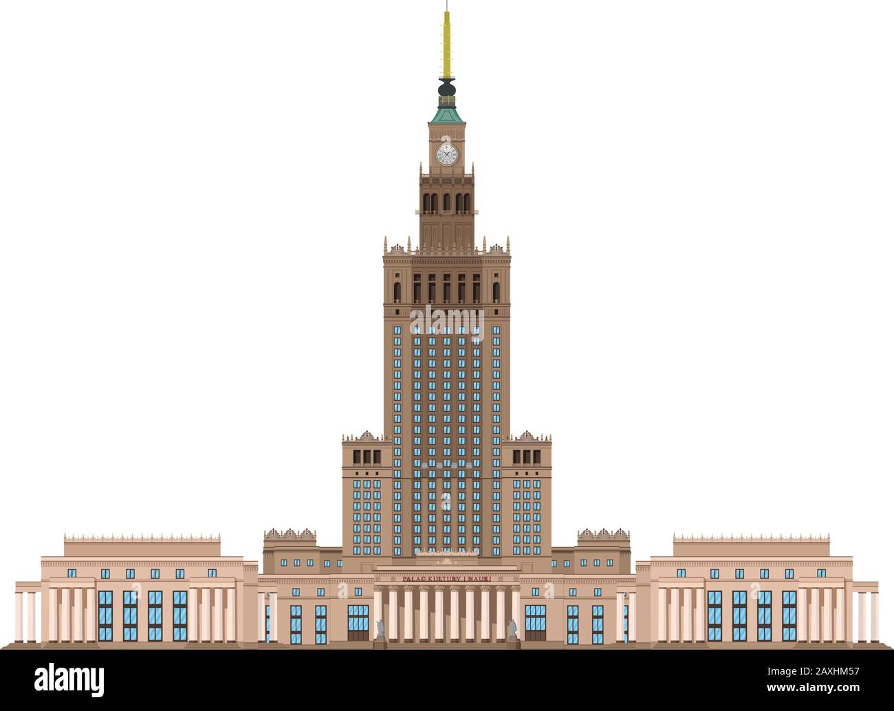 Palace of Culture and Science (Warsaw, Poland). Isolated on white background vector illustration. Stock Vector