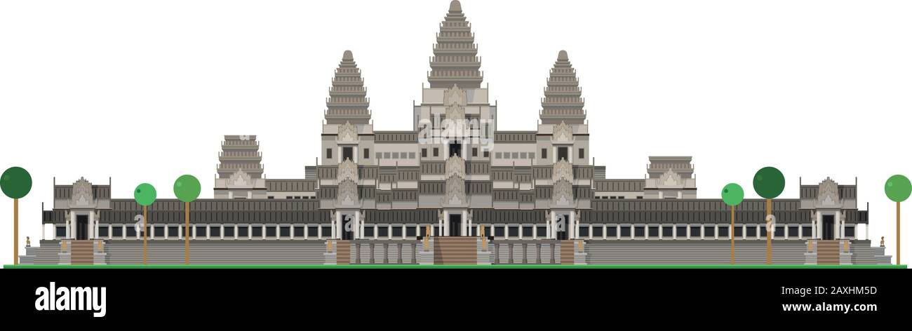 Angkor Wat (Cambodia). Isolated on white background vector illustration. Stock Vector