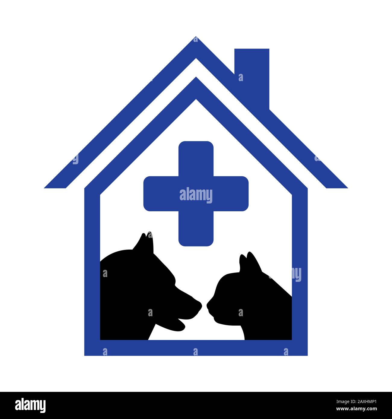 House shape cat and dog. Veterinary clinic logo. Stock Vector
