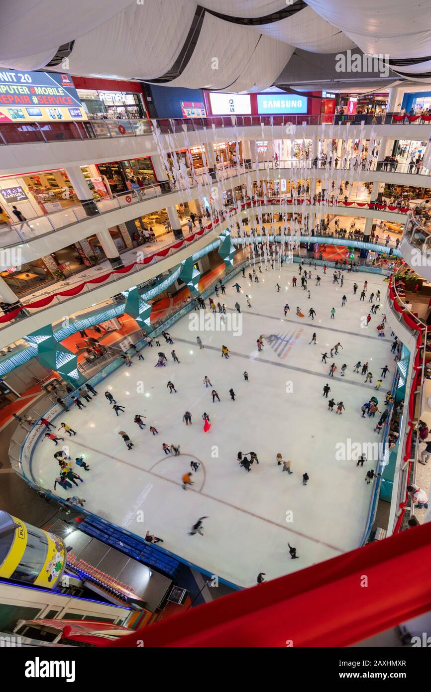 Ice skating rink in the Egyptian-style Sunway Pyramid shopping center in Sunway, Selangor, Malaysia. The only ice skating rink in Malaysia. Stock Photo