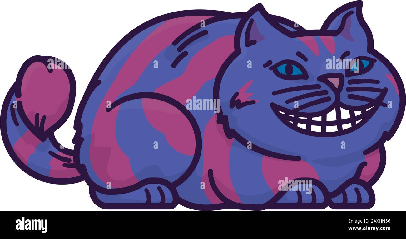 Cheshire Cat cartoon isolated vector illustration for  Alice in Wonderland fairy tale character. Stock Vector