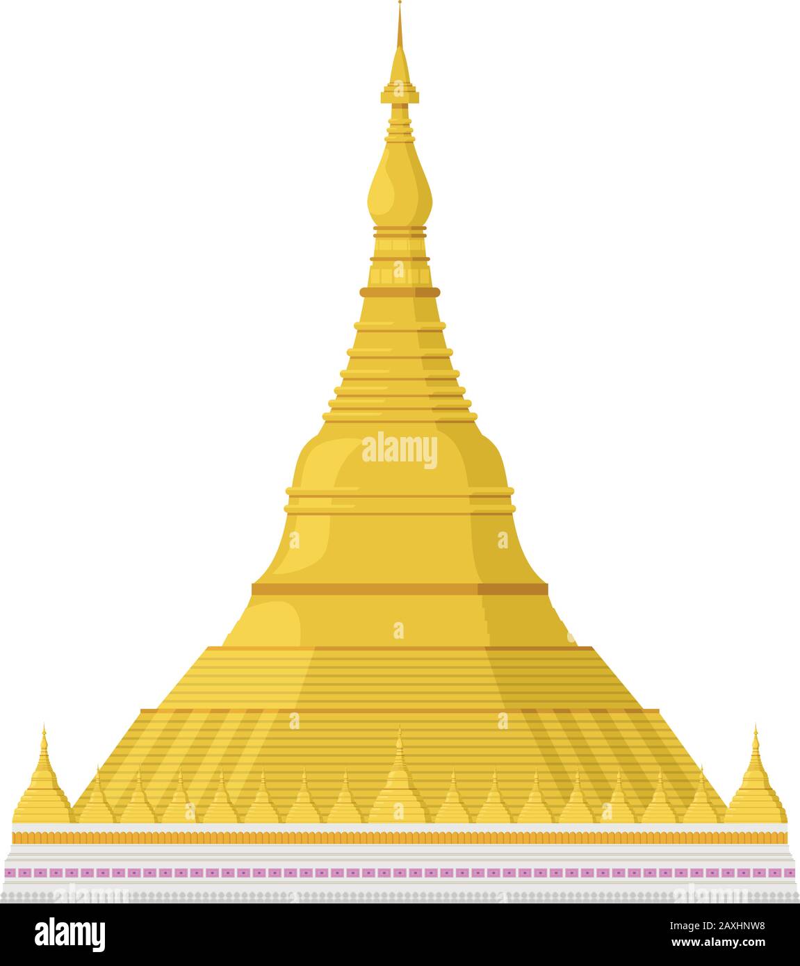 Shwedagon Pagoda (Yangon, former Rangoon, Burma). Isolated on white background vector illustration. Stock Vector