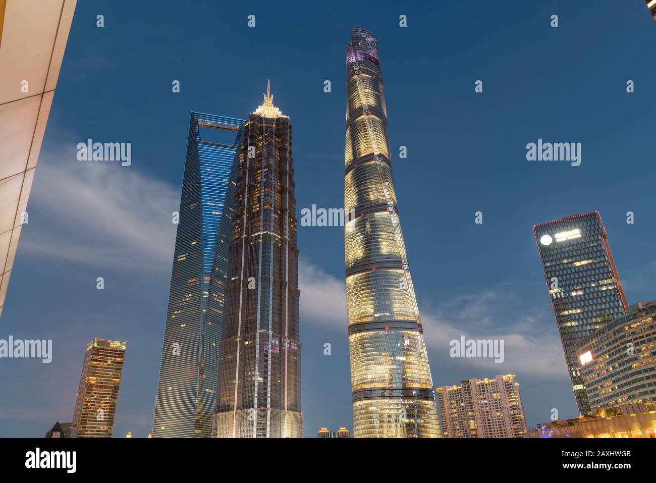 Shanghai, China 15 July 2018 Three tallest building in Shanghai from