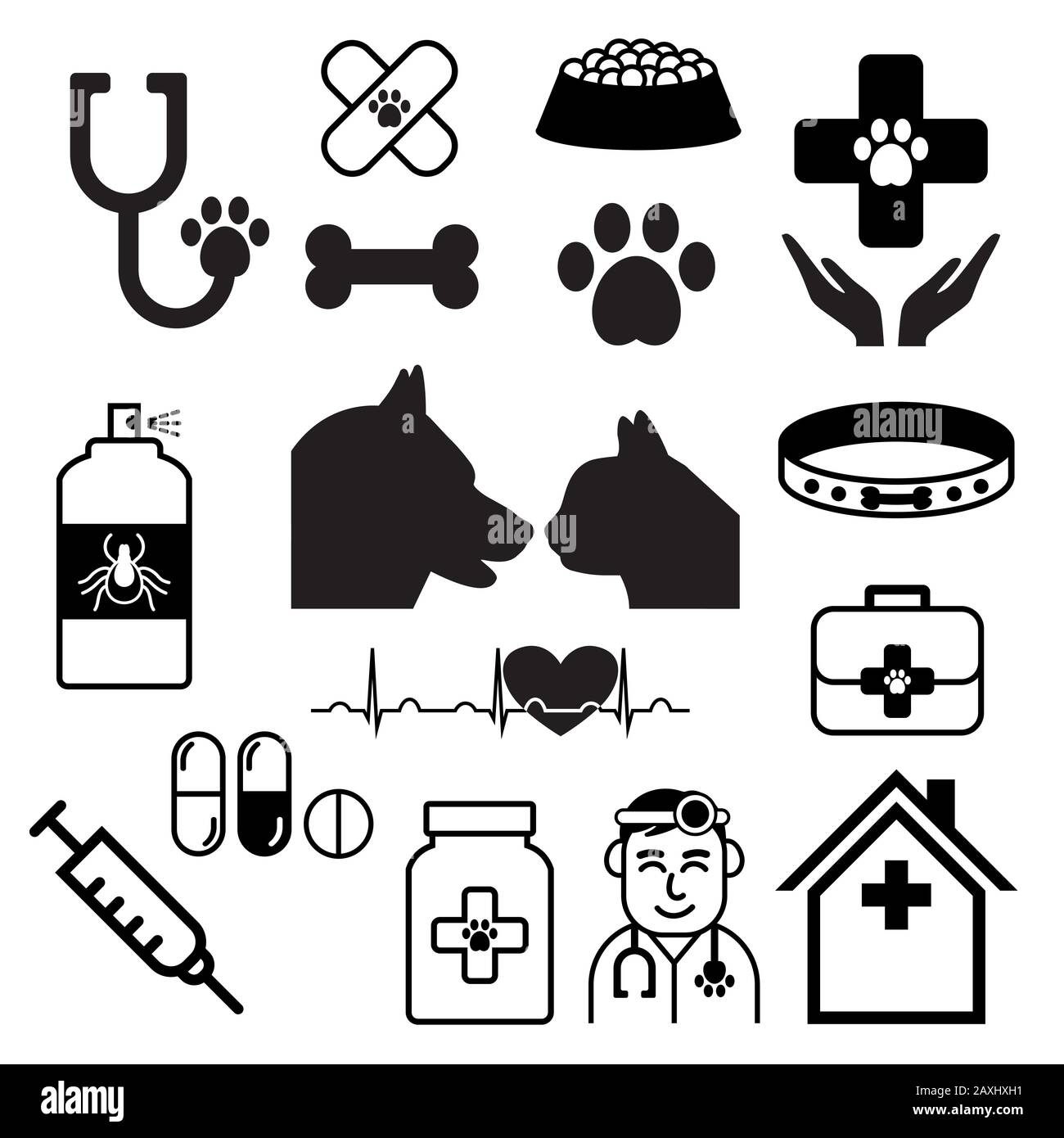 vet vector set or collection with doctor, dog, cat Stock Vector