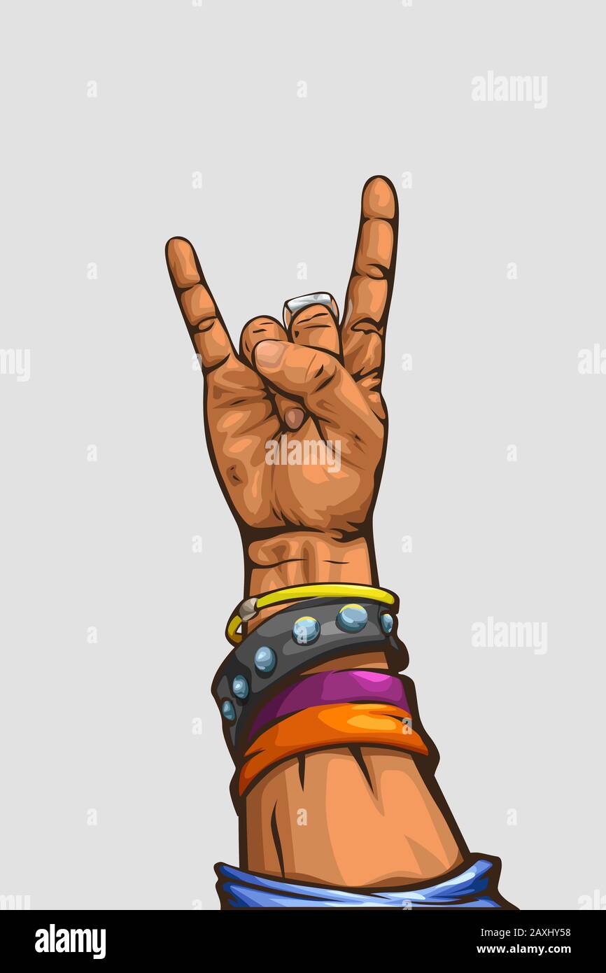 Cartoon man hand rock roll hi-res stock photography and images - Alamy