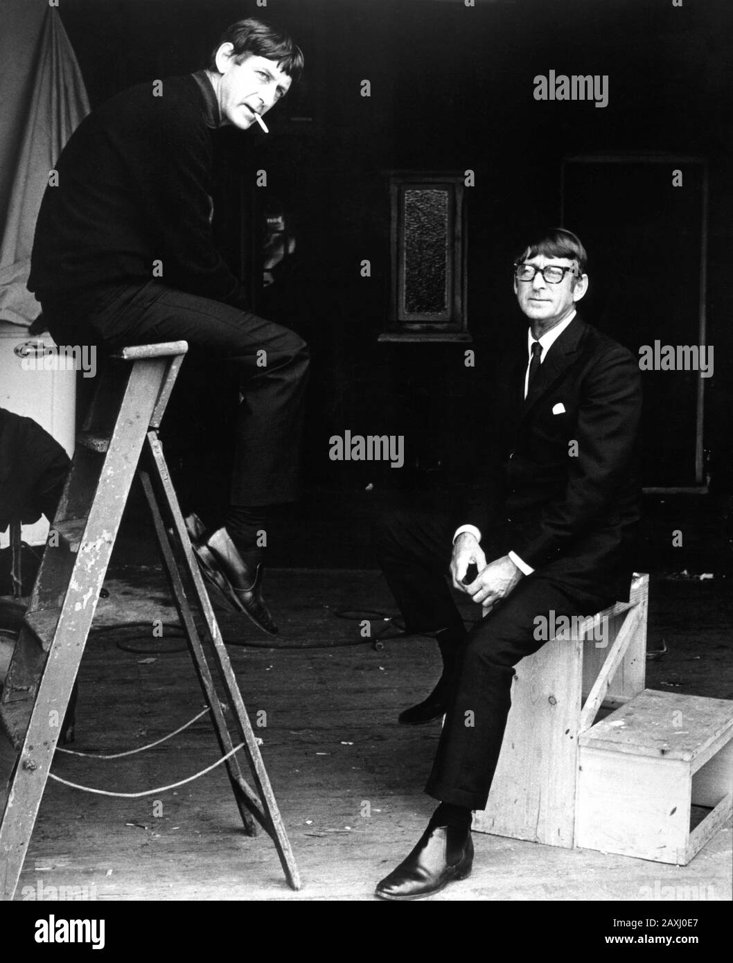 Producer / Directors ROY BOULTING ( on ladder ) and JOHN BOULTING on set candid during filming of THE FAMILY WAY 1966 play / screenplay Bill Naughton The Boulting Brothers Production / Jambox / BLC Films / British Lion Film Corporation Stock Photo