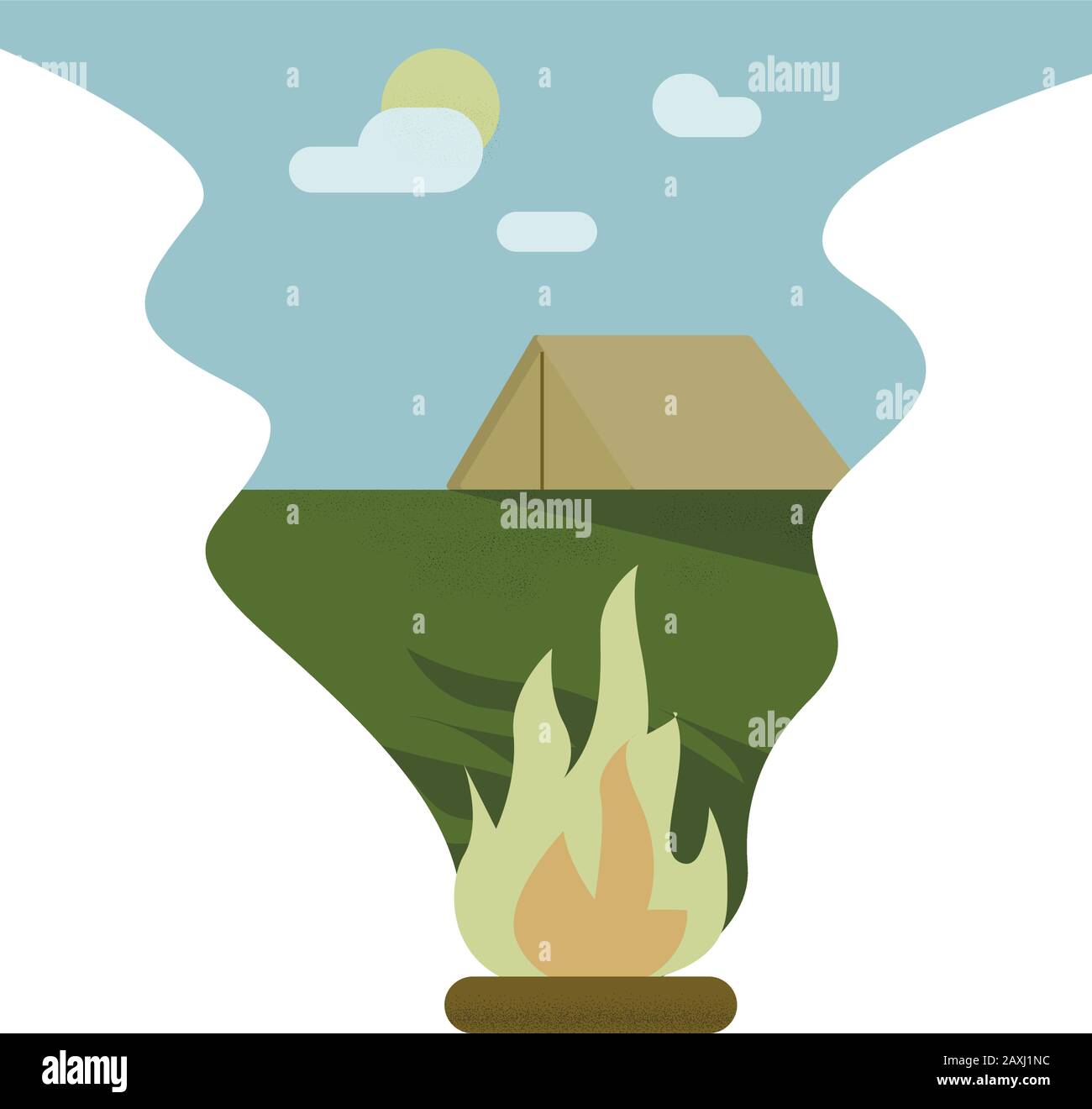 Camping in forest with tent and campfire. Eps10 vector illustration. Isolated on white background Stock Vector