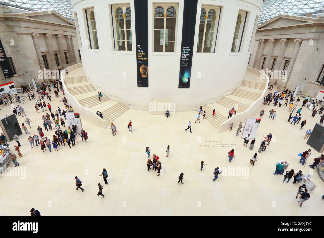 LONDON, UK - JULY 9, 2016: People visit British Museum Great Court in London. The museum was established in 1753 and holds approximately 8 million obj Stock Photo