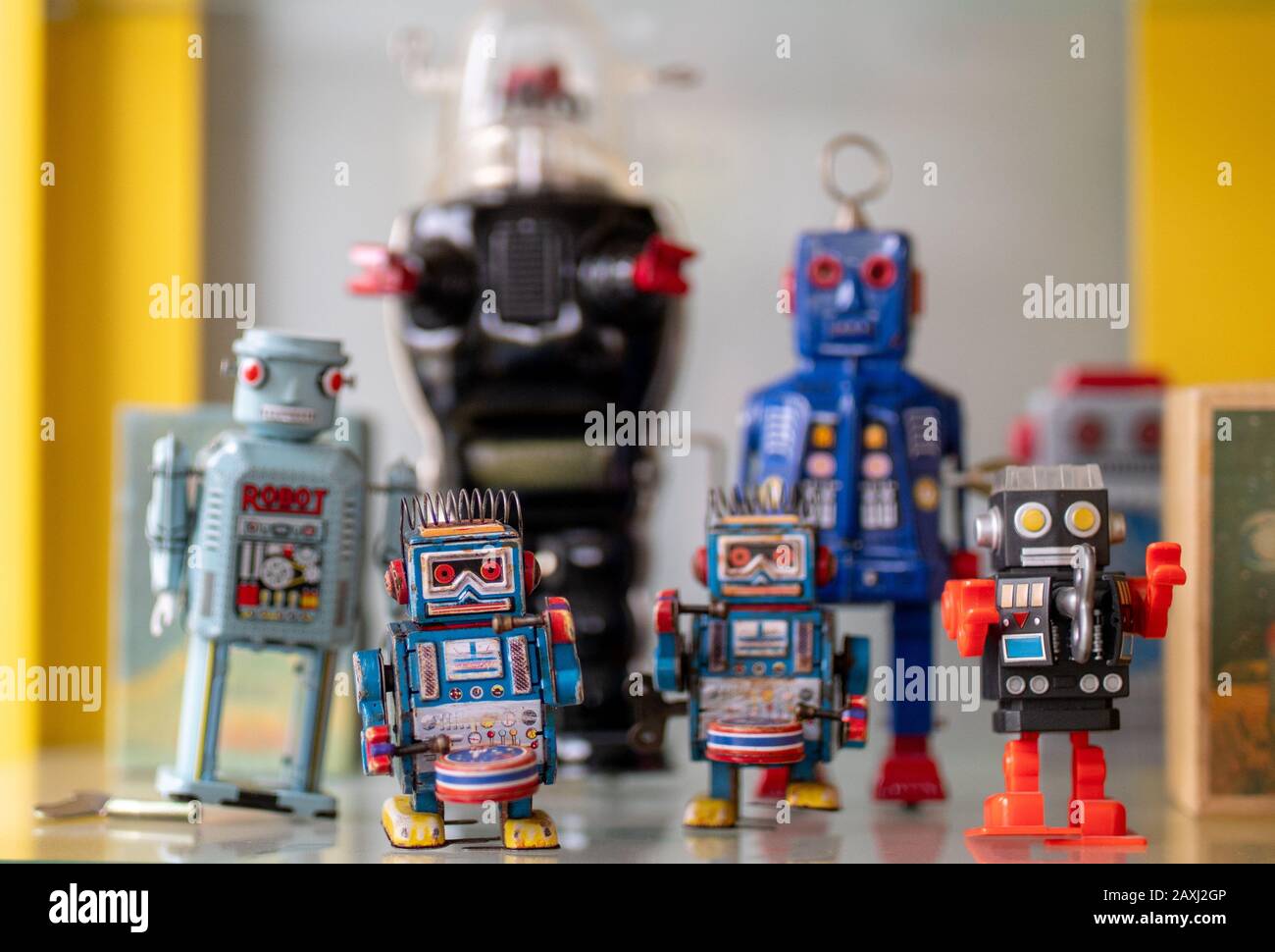 collection of vintage toy robots Stock Photo
